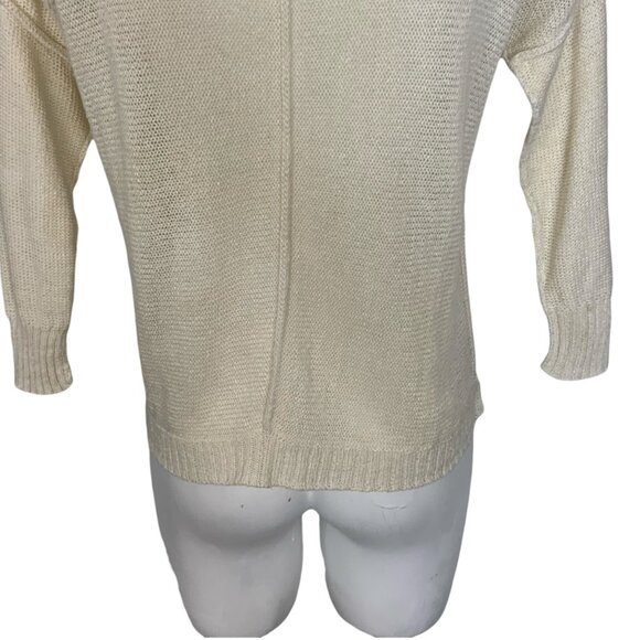 Brochu Walker Linen Sweater S Cream 3/4 Sleeve Scoop Neck Lightweight Coastal - Picture 11 of 13